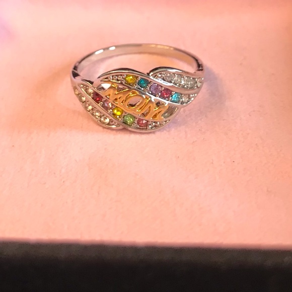 Silver and Gold 'Mom' Ring with Multicolor Accents - Picture 1 of 2